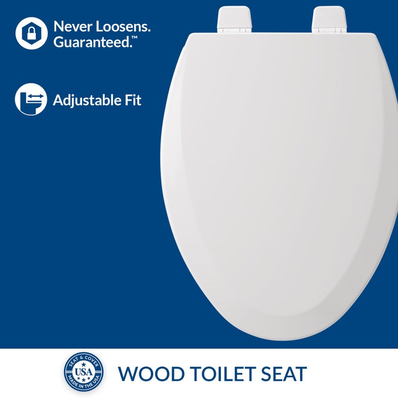 Bemis 1500TTT Durable Wood Toilet Seat, Secure Hinges Stay Tight, Made in USA, Elongated, White - Image 2